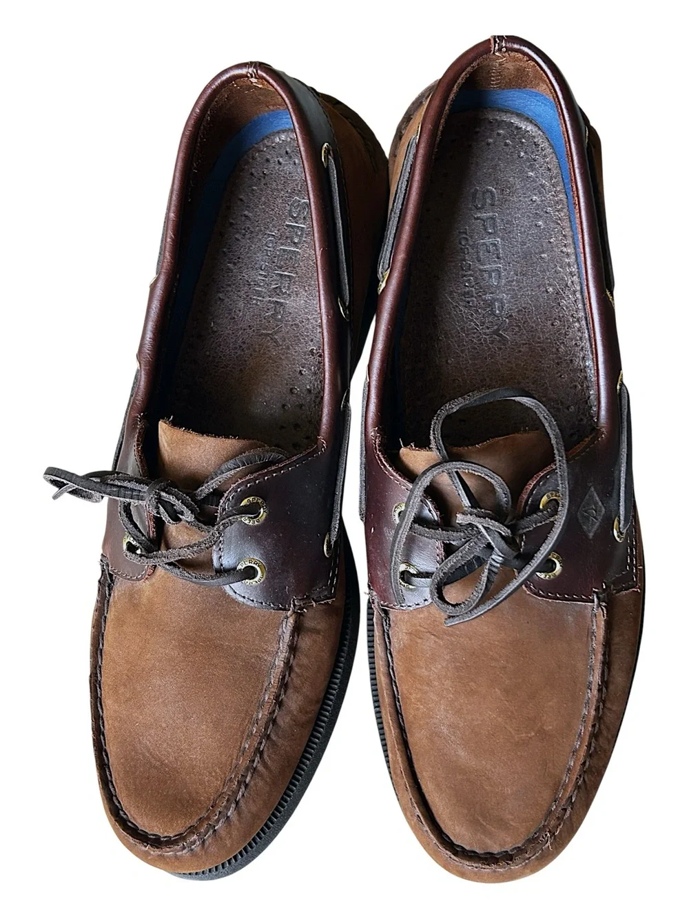 SPERRY AO 2 EYE Men's Brown Two-Tone Leather Boat Shoes NEW
